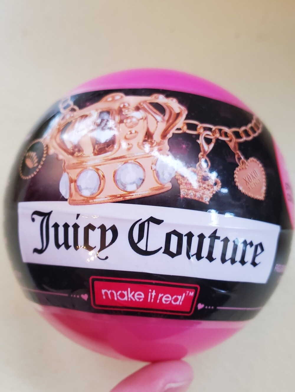 Juicy Couture Pink Logo Accessory Ball with Gold Crown Graphic Make It Real